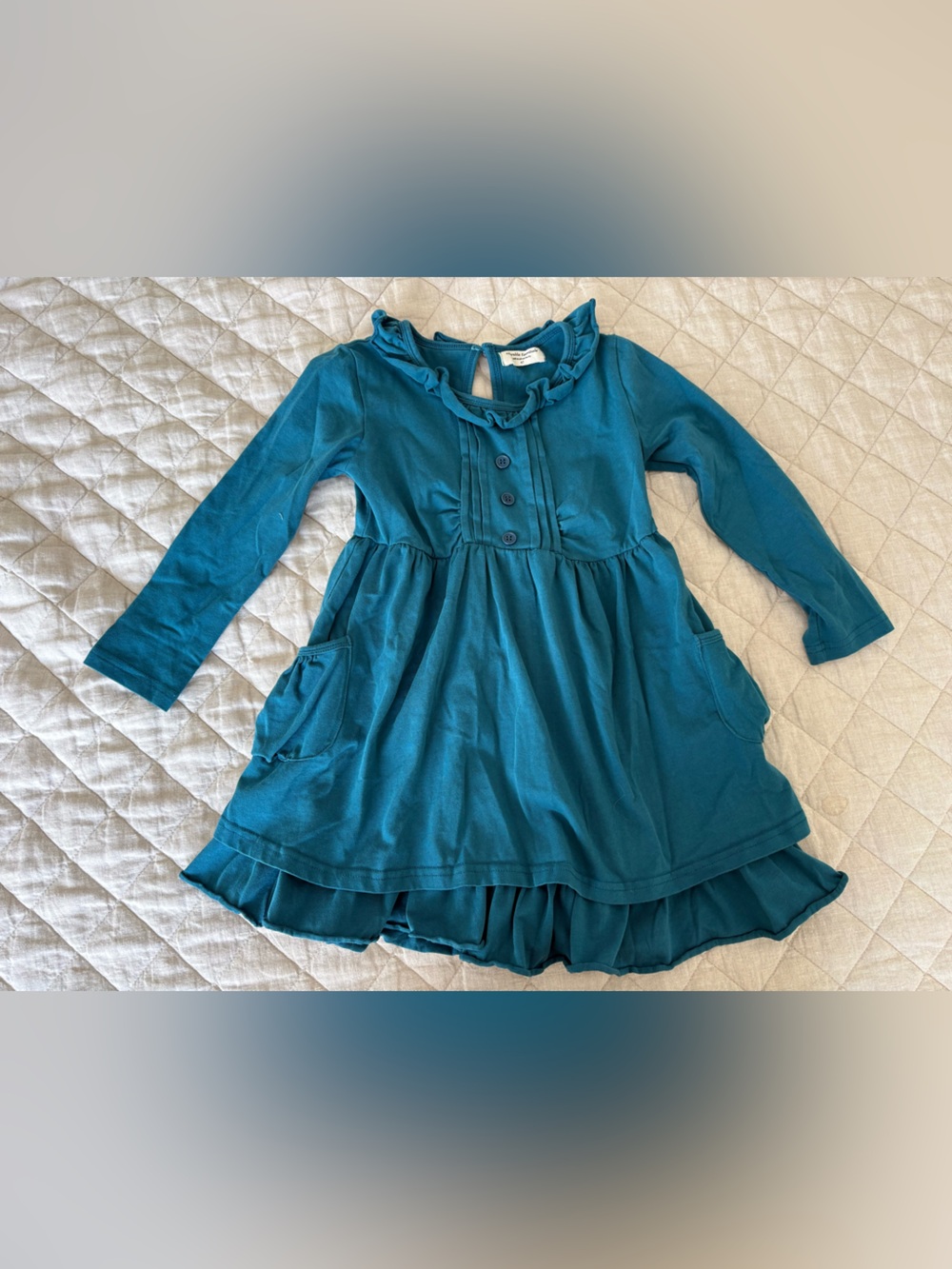 Teal Long-Sleeve Ruffle Hem Girls Dress NWOT